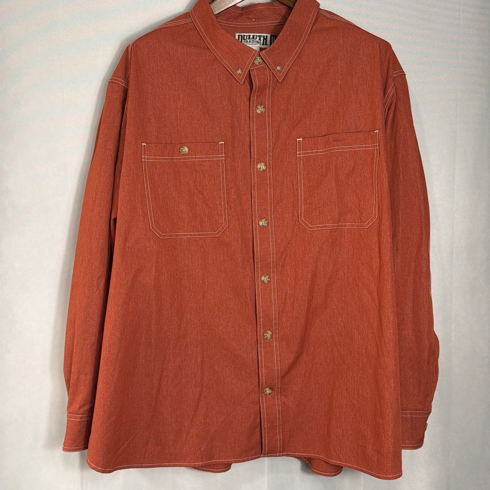 Duluth Trading Co Button Down Shirt 3XL Relaxed Fit Untucked Length Orange Mens